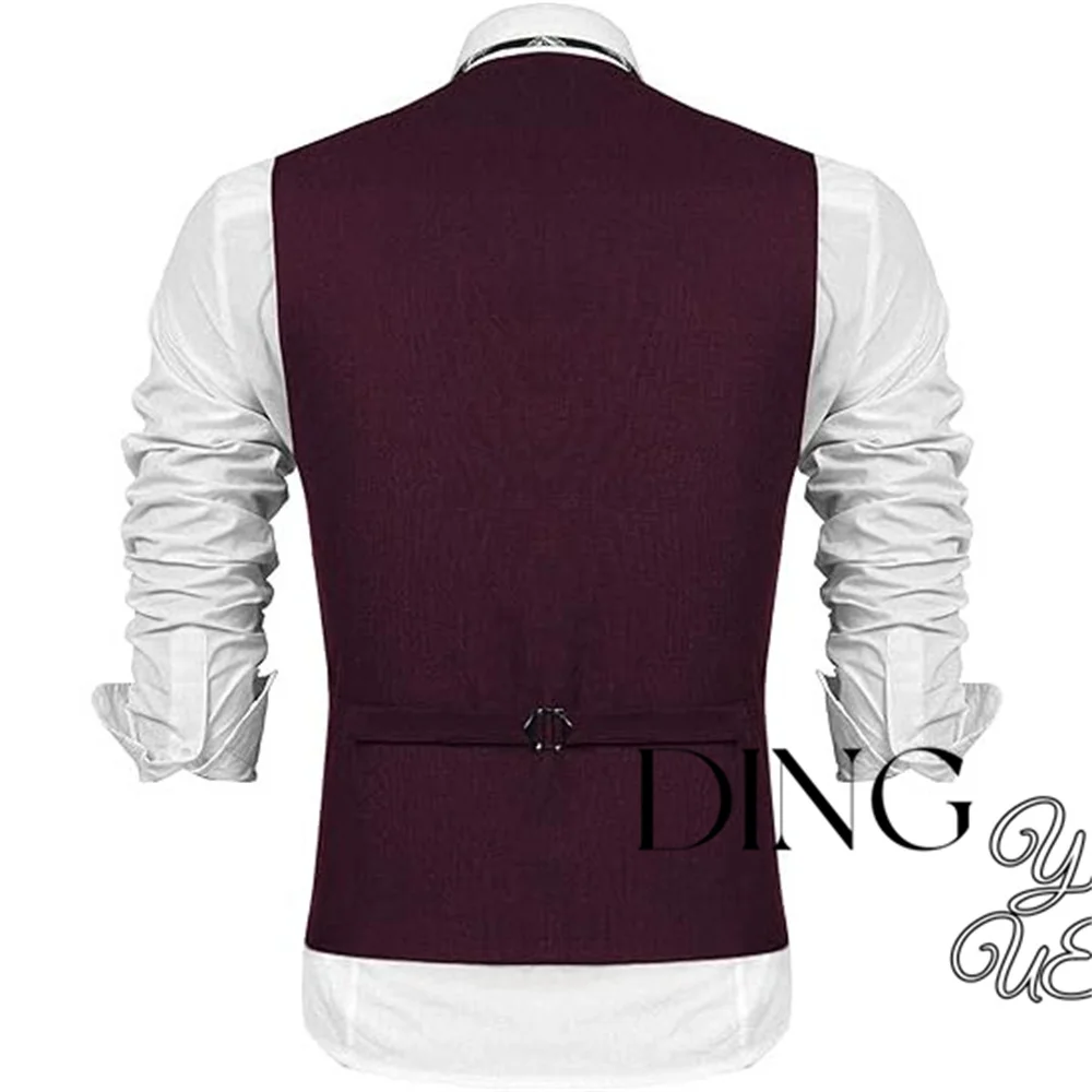 Burgundy Men\'s Business Suit Vest Single-breasted Sleeveless Jacket Wedding Banquet Business Casual Slim  Fit Waistcoat Dress