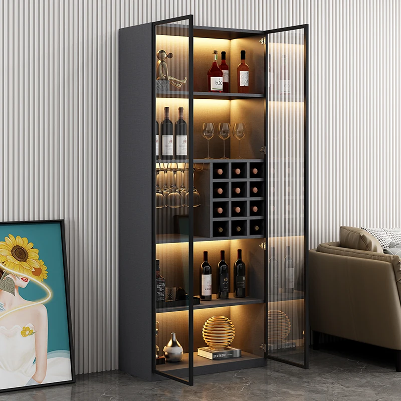 

Light luxury wine cabinet display cabinet household floor-to-ceiling tempered glass wine cabinet against the wall living room