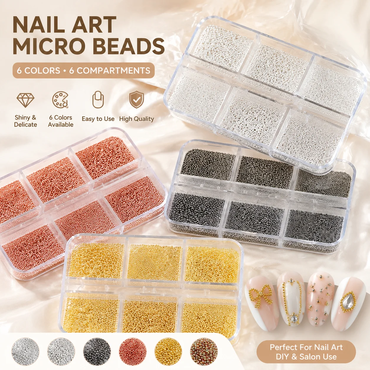 Nail Caviar Beads Mini Metal Micro Beads Nail Art Decoration Gold Silver Black Ball Charms Rhinestone DIY Manicure Supplies