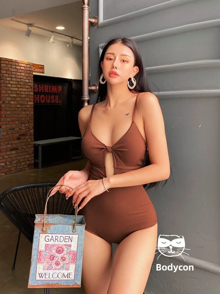 

Sexy One-Piece Bikini for Women Hot Girl Vaion Hot Springs Ins e Swimsuit Cover up Slimming Strap Design Polyester ...