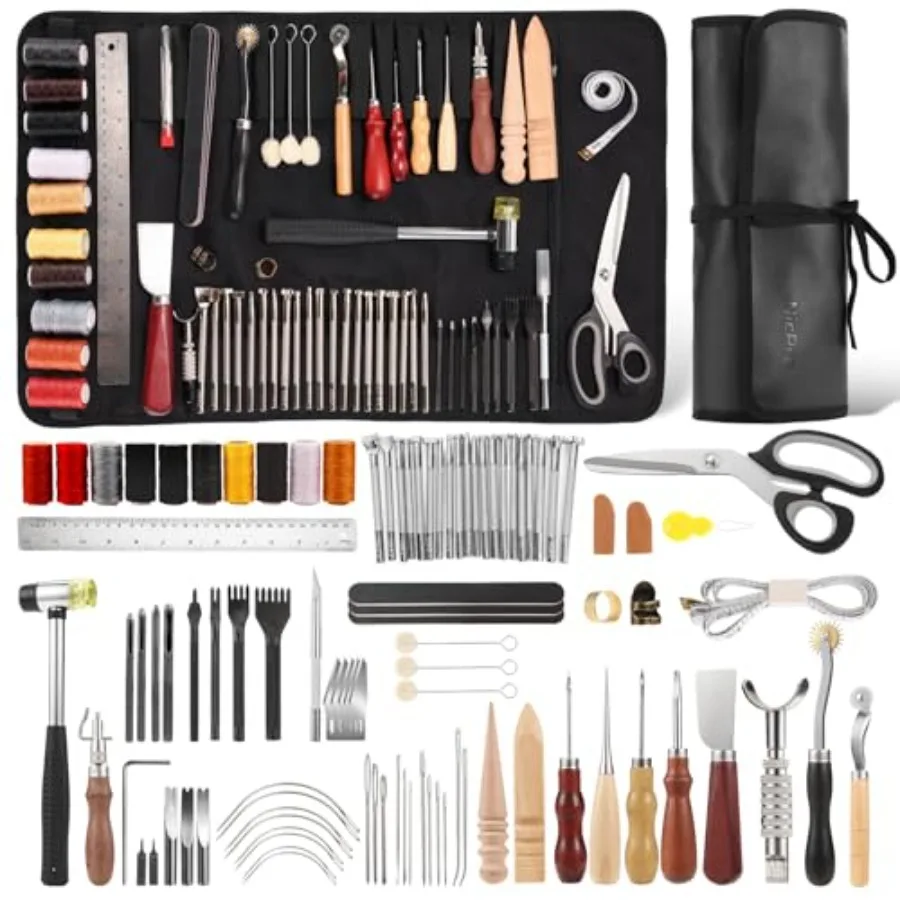 

Leather Tooling Kit Leather Working Tools Kit with Custom Storage Bag Adults Leather Making Craft Tools Beginner Kit for Stampi