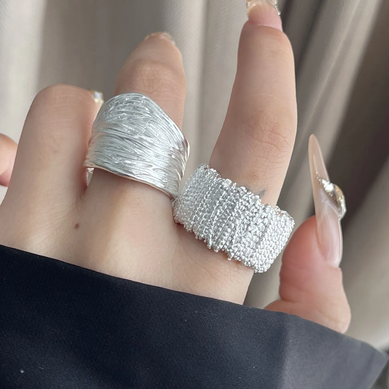 خواتم من الفضة الإسترليني عيار 925 للنساء، مجوهرات هندسية راقية، خاتم متألق واسع قابل للتعديل كهدية عيد ميلاد للحفلات #4