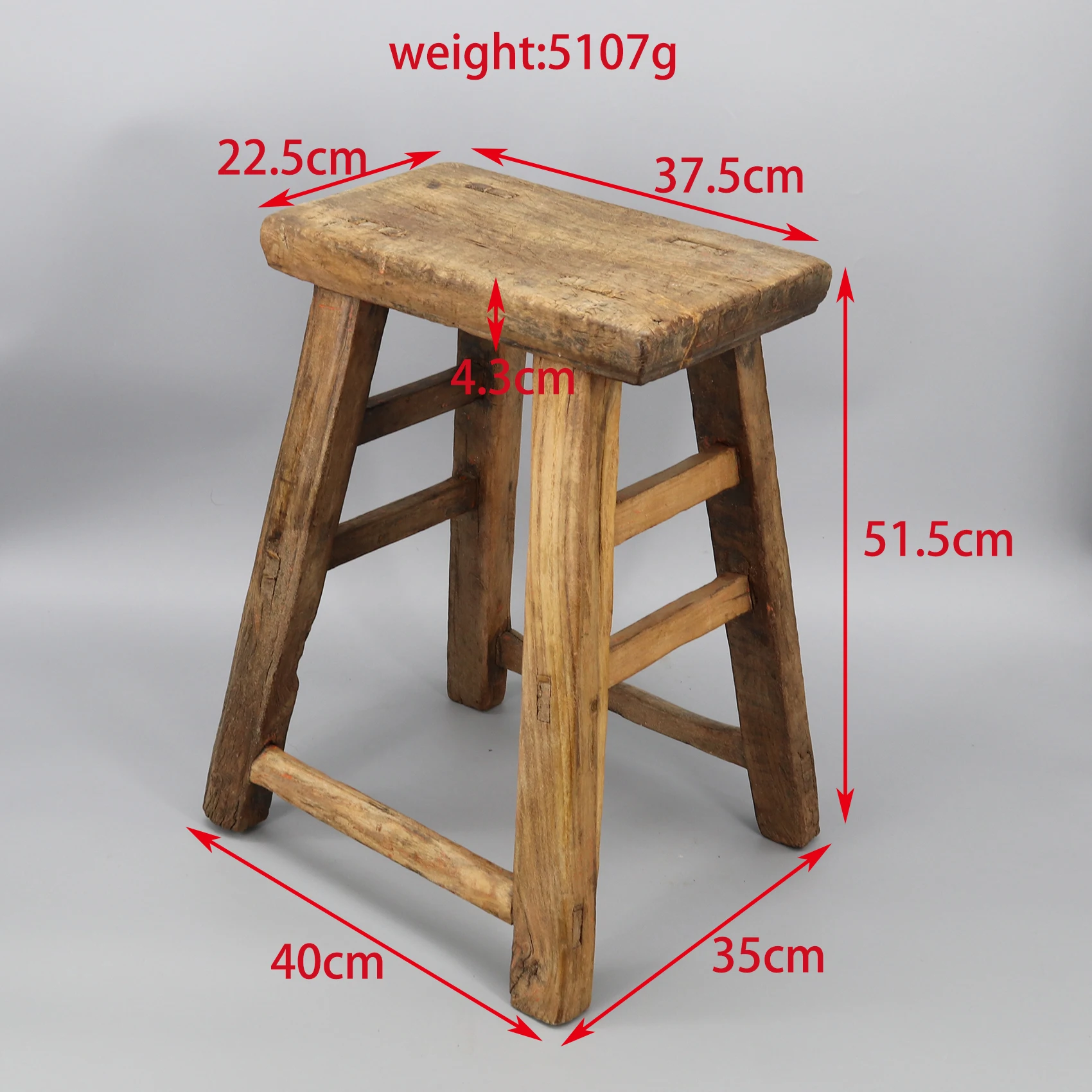 Old Wooden Stool, Bathroom Stool, Mortise and Tenon Jointed Bench