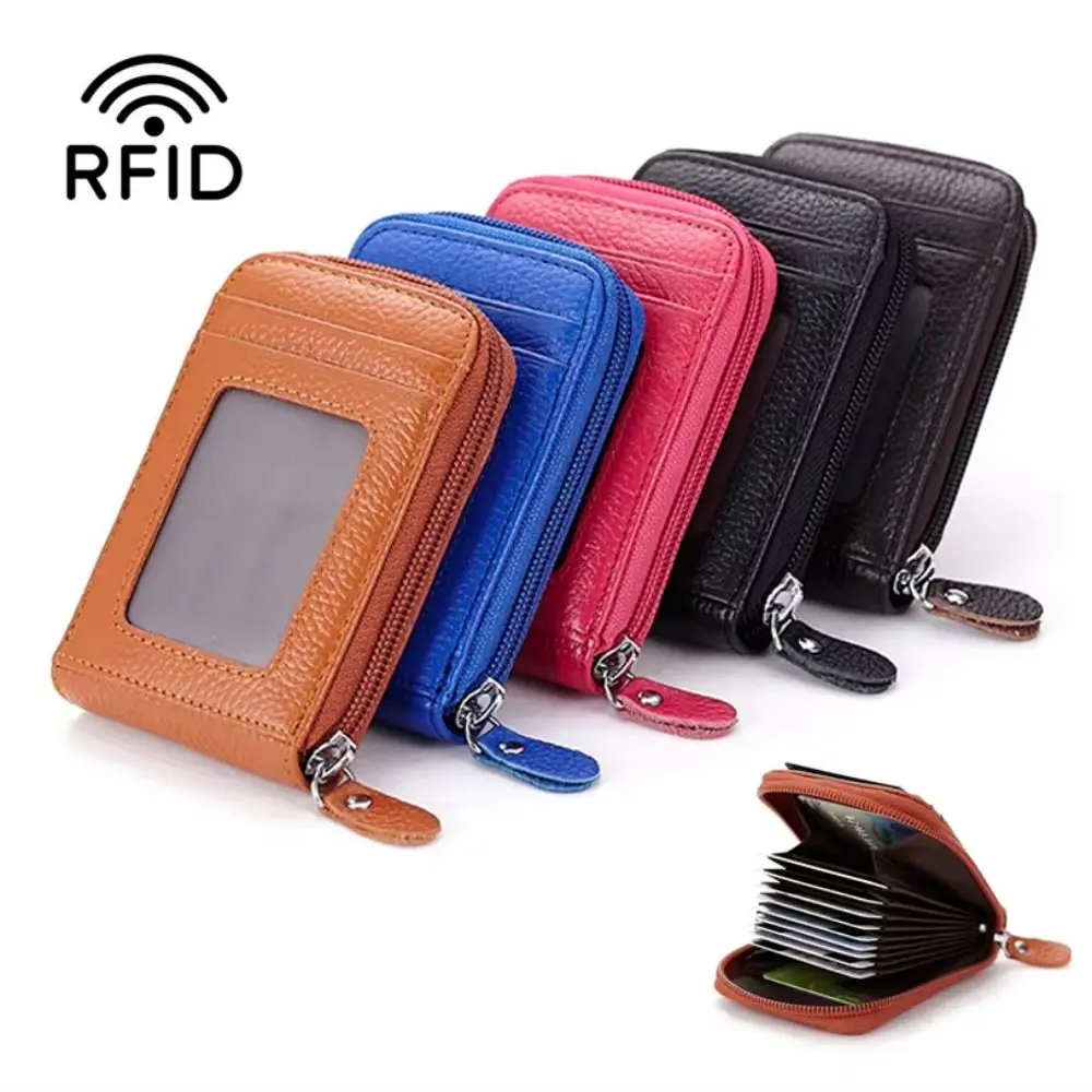 Fashion PU Leather Credit Card Holder RFID Blocking Anti-theft Bank Wallets Portable Solid Color Coin Purse Men