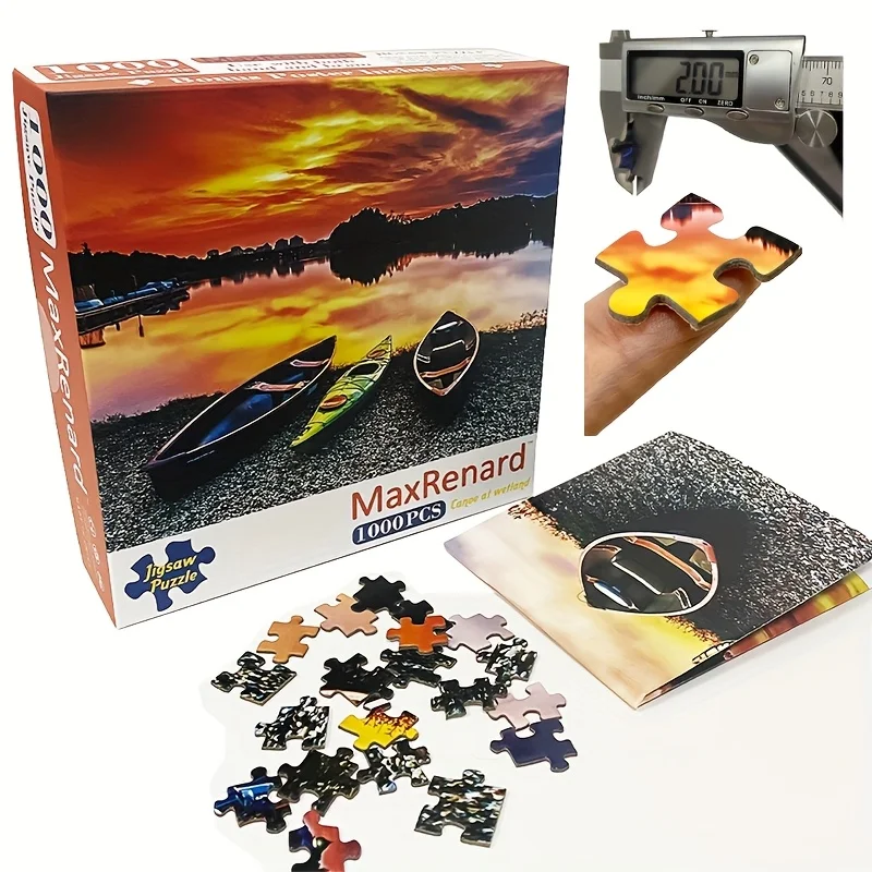 Premium 1000-delige zonsondergang-kano-puzzel |   19,25x26,75 inch grote volwassen puzzel voor volwassenen, woondecoratie kunst of cadeau-idee