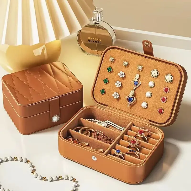 

Portable Mini Jewelry Storage Box Earrings Necklace Ring Display Holder Travel Organizer Case Vintage Double-Layer Jewelry Box