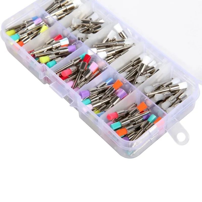 100Pcs Dental Polishing Brush Kits Disposable Nylon Flat Brush Heads 2.6mm Mixed color Cleaning Polishing Accessories