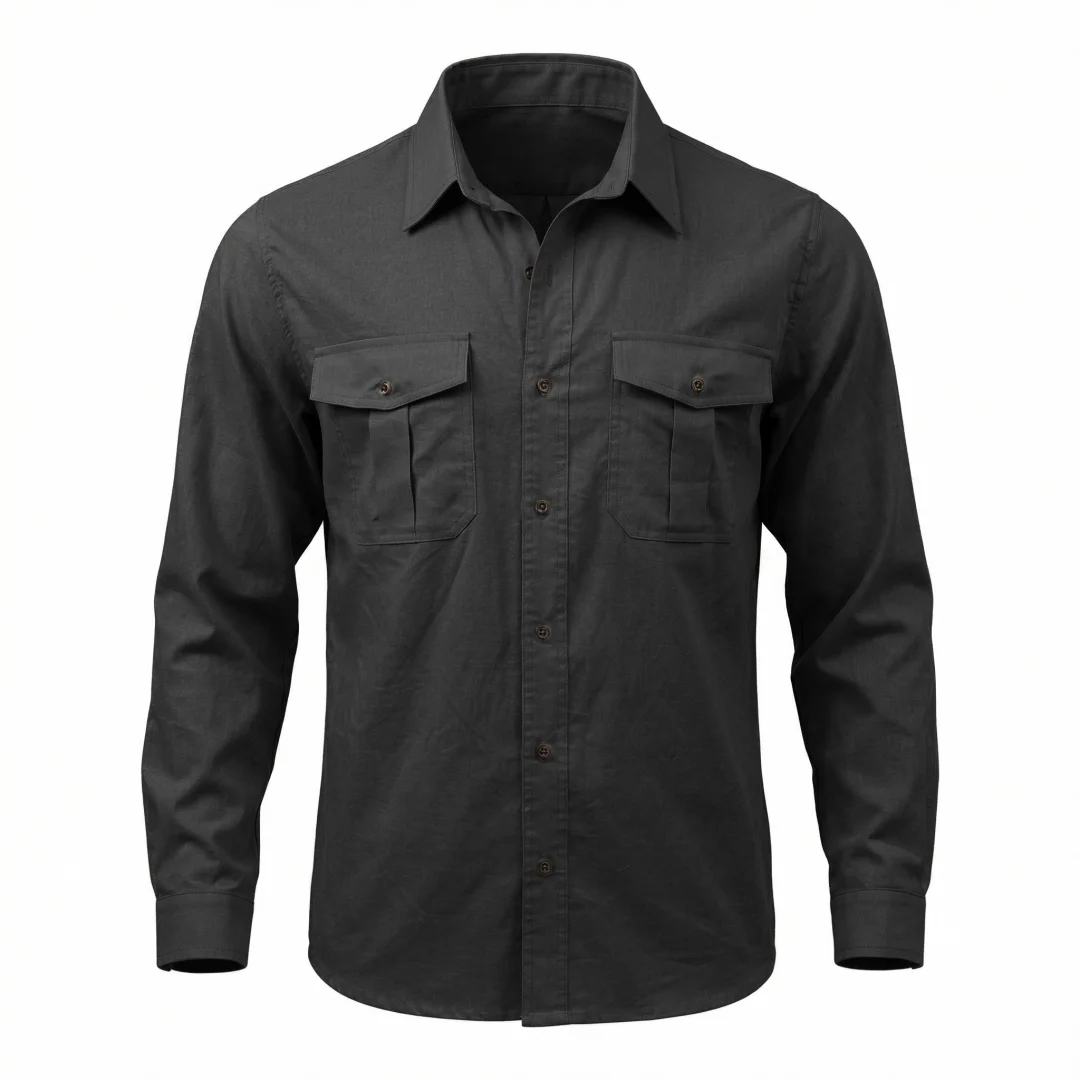 

American Retro Pocket Men's Casual Long Sleeve Shirt Lightweight Cotton Blend Thin Top Spring Summer Business Workwear Solid