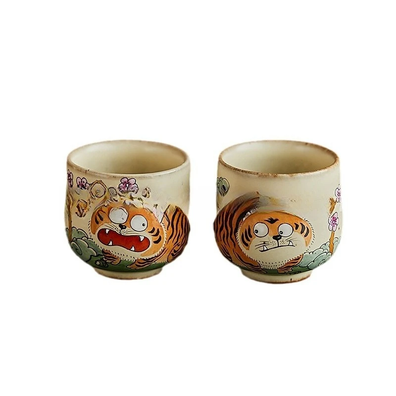 Hand-painted tiger tea set, cute cartoon teacup, teapot set, master cup, Guochao tea .