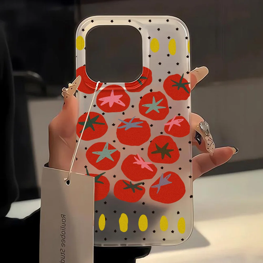 Korea Cute Tomato Pattern Silicone Soft Phone Case For iPhone 11 Funda iPhone 13 12 14 15 Pro Max Mini 15 Plus Transparent Cover