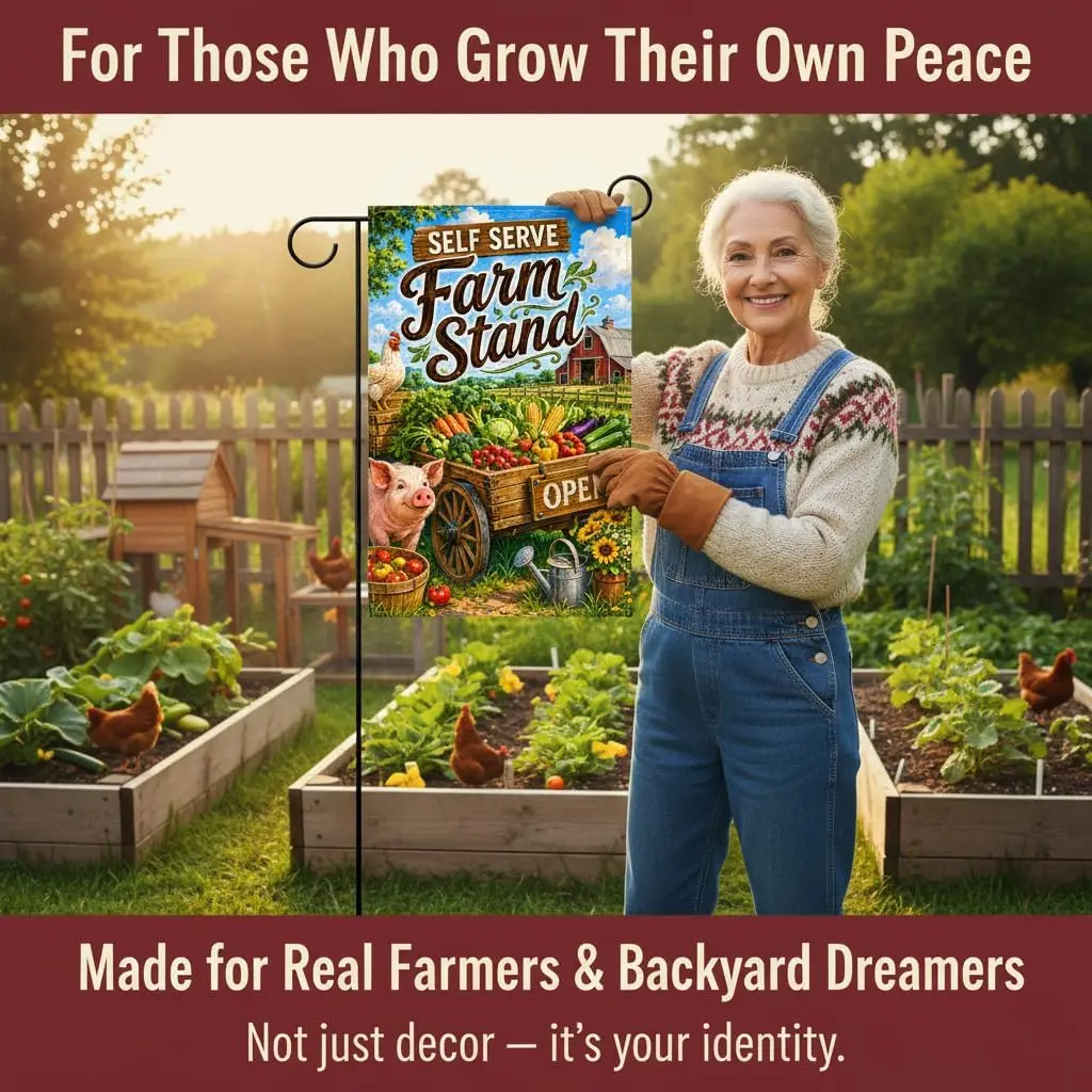 Self Serve Farm Stand Garden Flag - 12x18 Inch Double Sided Burlap Farmstand Sign Outdoor Yard Decor for Fresh Produce Veget llp