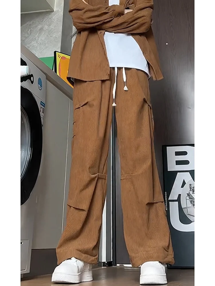 Ce Brown Men's Loose Folded Pants Straight Leg Sport Casual Trousers High Street American Sle Wide Leg Pants Autumn Wear