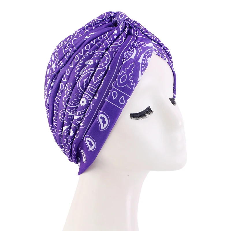 Neue Frauen Drucken Blume Knoten Krebs Rüschen Chemo Hut Beanie schal Turban Kopf Wrap Gestrickte Kappe Haarausfall Zubehör – Detail 32