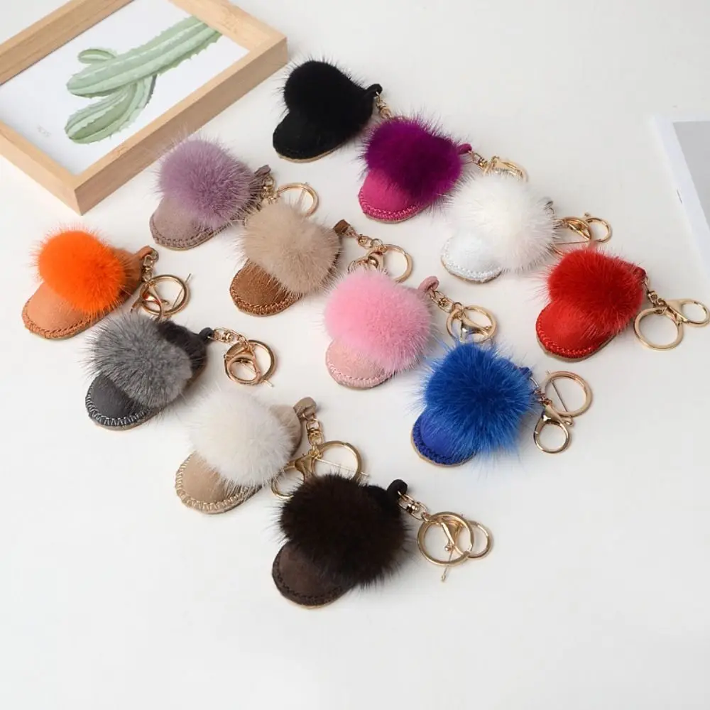 

Creative Fluffy Little Boot Keychain Shoes Shape Leather Mink Hair Doll Pendant Bag Pendant Key Decor Car Keyring Key Decoration