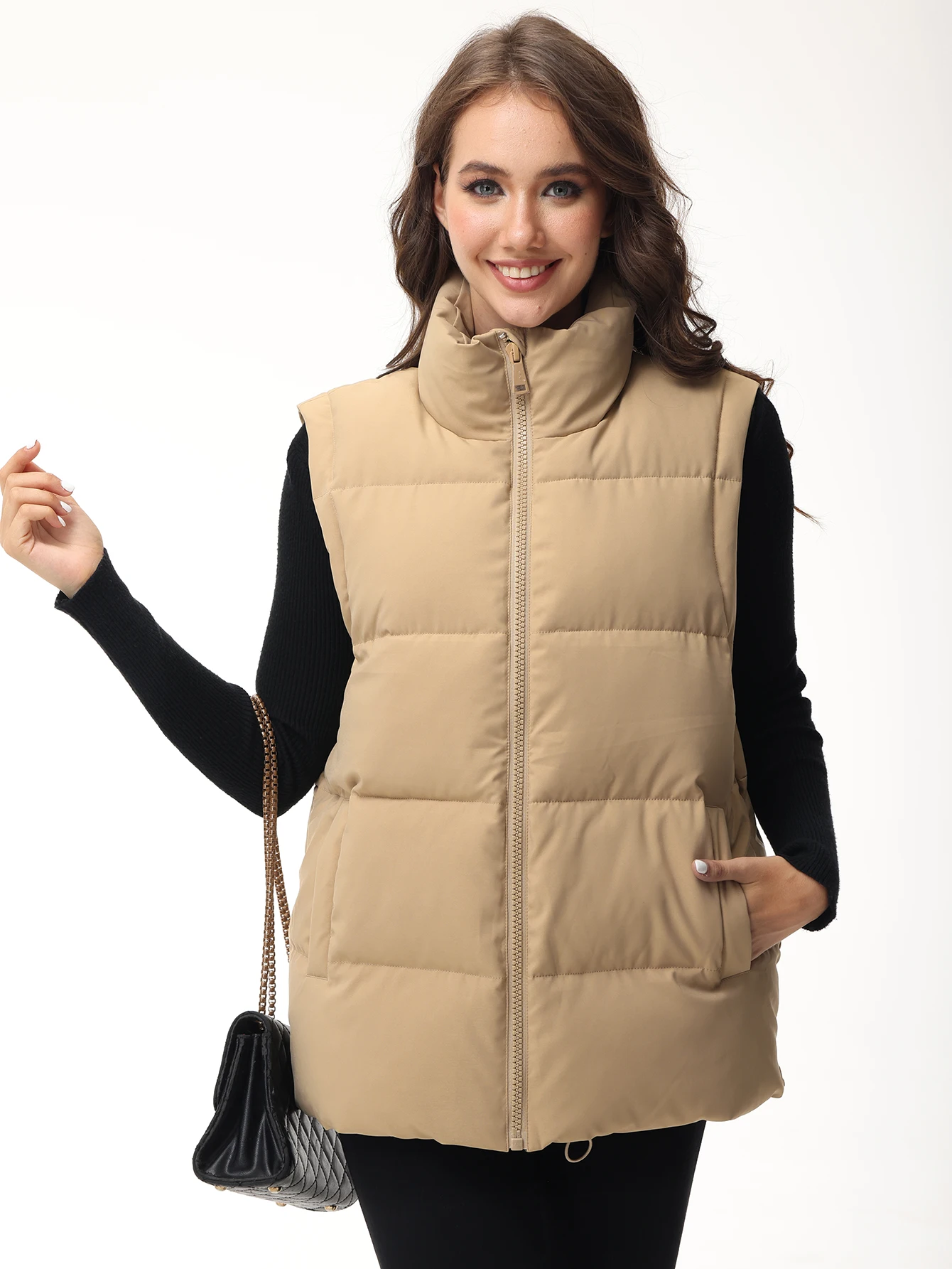 

Women Puffer Vest Oversized Lightweight Sleeveless Zip Up Padded Stand Collar Jacket Coat Warm Casual Coat for Spring Fall