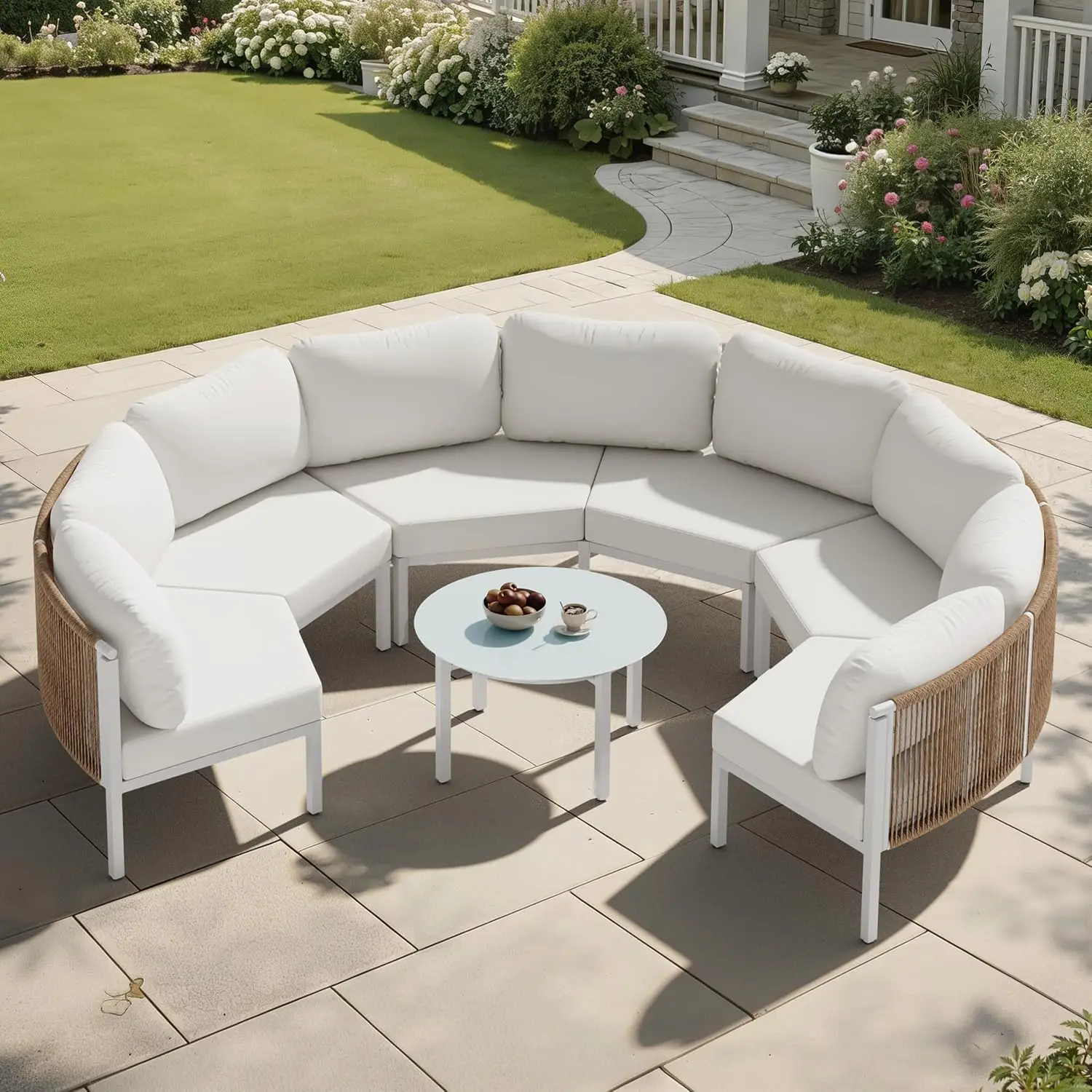 7 Piece Aluminum Outdoor Sectional Sofa Set, Curved Sofa with Coffee Table, Customized