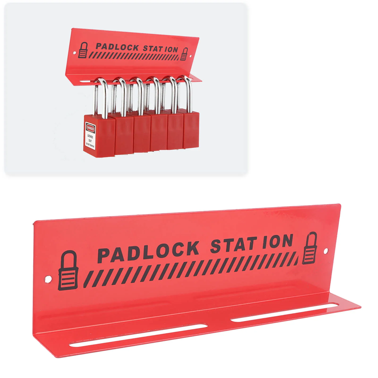 Lockout Tagout Lock Station - Red Wall-Mounted Steel Padlock Holder for Safety Compliance & Organized Management