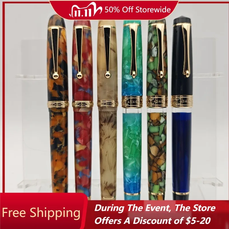 

ADMOK M757 Перьевая ручка с поршневой смолой No 6 Schmidt Gold 0.38EF 0.5F 0.7MB Перо Золотая ручка Высококачественные канцелярские принадлежности для сбора чернильных ручек