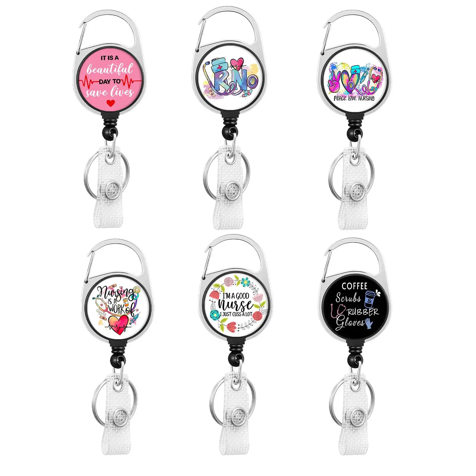 Retractable Keychain with Metal Carabiner Belt Clip Badge Reel Holder for Office Teachers Nursing Assistants Work Rn Nurses