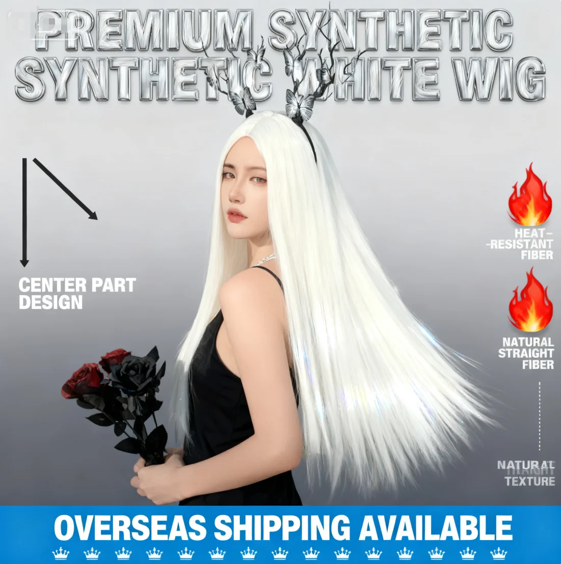 

Европейская и американская мода Синтетический белый прямой длинный парик с длинными волосами по центру зарубеж