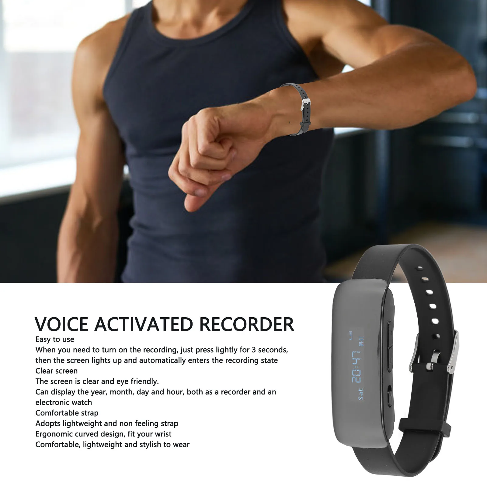Wristband Voice Activated Recorder HD Noise Reduction Digital Voice Recorder Watch Simple  for Interview for Lecture