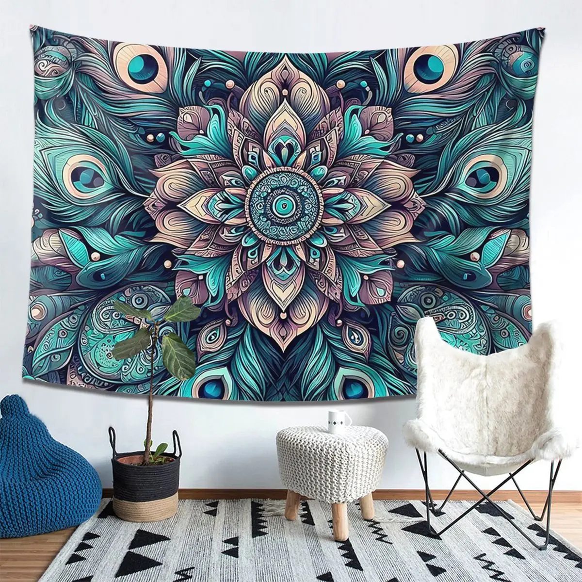 

Peacock Feathers Tapestry Decor Art Aesthetic Tapestries for Living Room Bedroom Home Wall Cloth Wall Hanging