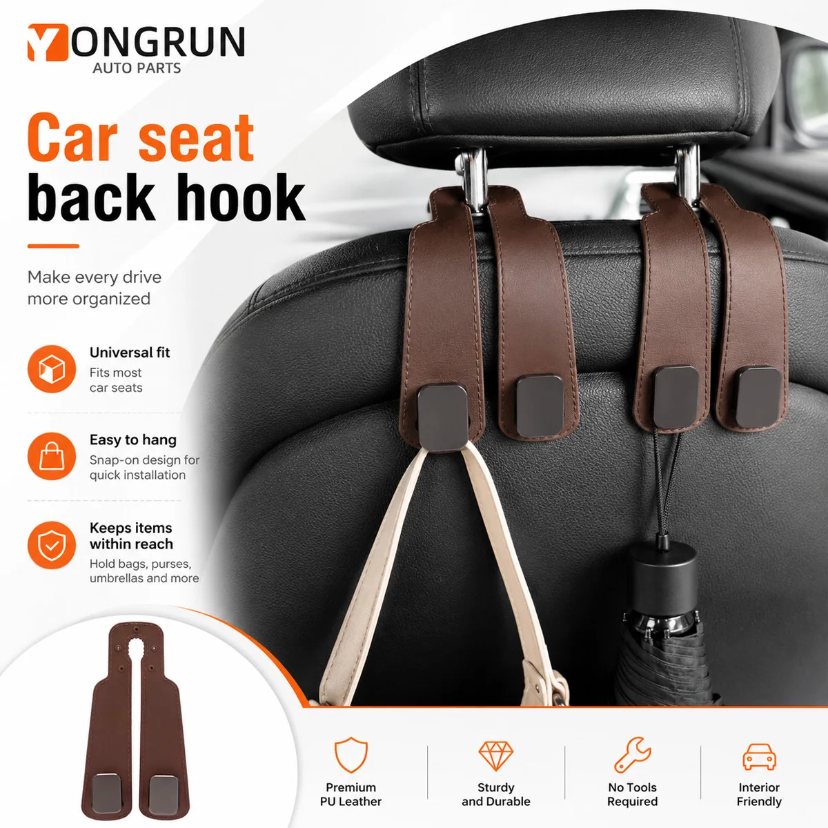 YONGRUN Car Headrest Hooks Seat Backrest Storage Shelves Clips Luggage Hangers Car Fasteners Three Color Optional Hooks Black