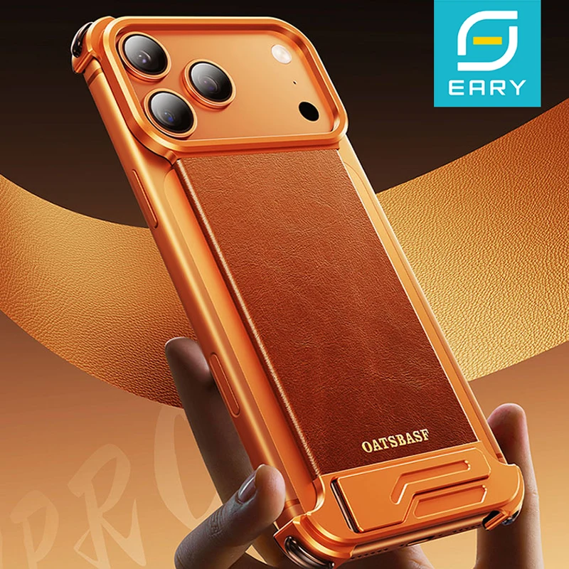 

Магнитный чехол Eary для iPhone 17 Pro Max Air, кожаный чехол с невидимой подставкой, совместимый с защитным чехлом для телефона Magsafe в стиле милитари