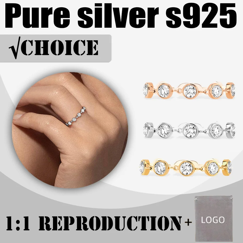 

New Pure Silver 925 Simple Round Beads 18k Gold Messik A Family Gift Luxury Ring for Women