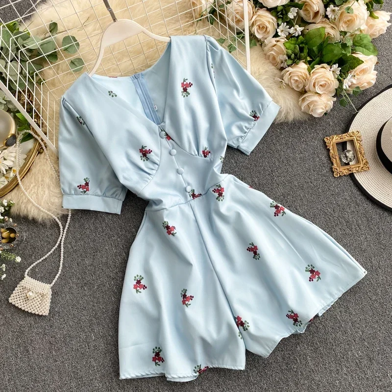 New Summer Women's Jumpsuit Korean Vacation Style V-neck Print High-waisted Wide-leg Jumpsuit New Female Slim Jumpsuits DE651
