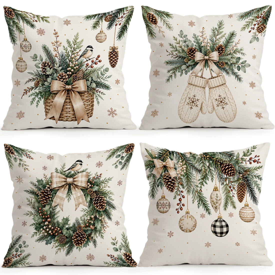 1/4pcs Winter Snowflakes Pine Branches Cushions Pillowcase Polyester Cushion Cover Throw Pillow Pillowcover Home Car Sofa Decor