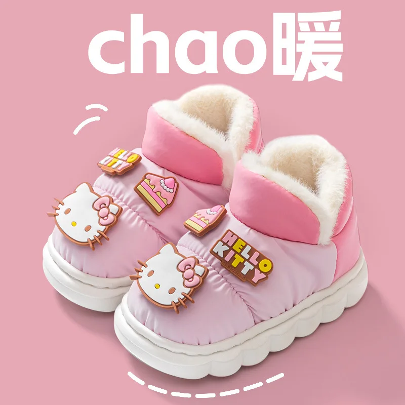 Sanrio Cute Toddler Boots Hello Kitty Kuromi Cinnamoroll Kids Shoes for Girl Winter Warm Anime Baby Snow Boots Christmas Gift