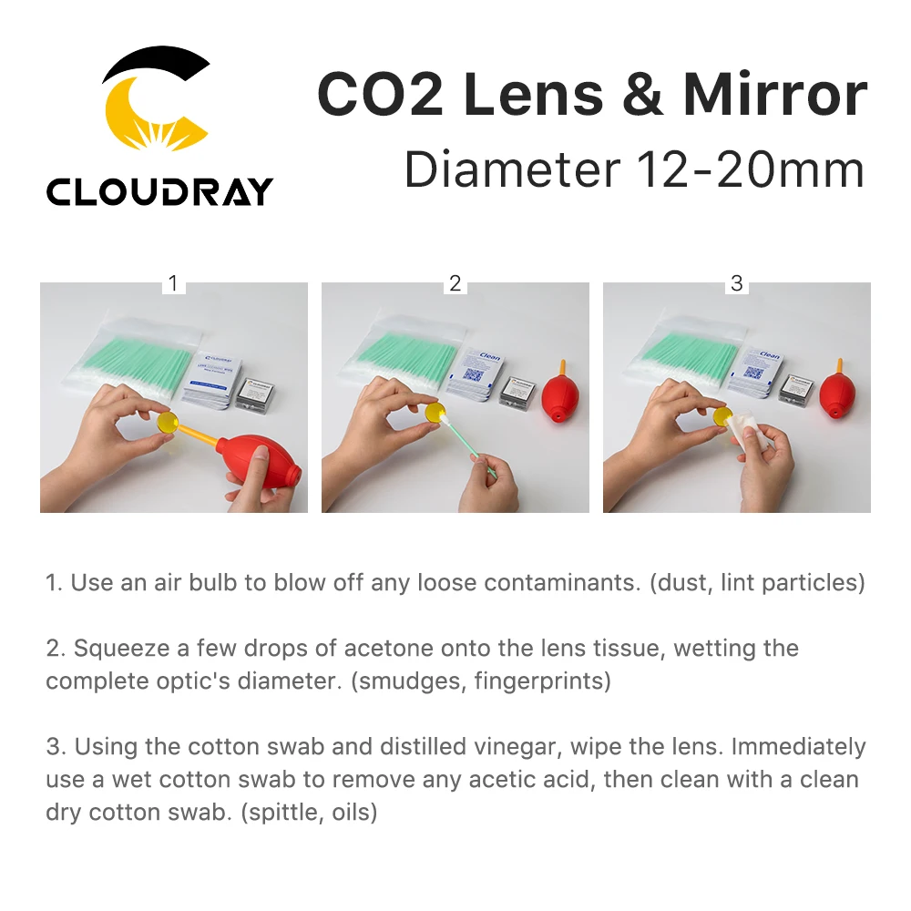 Cloudray Focus Lens USA CVD ZnSe DIA 12-20mm with 3PCS Mirrors for CO2 Laser Engraving Cutting Machine images - 6