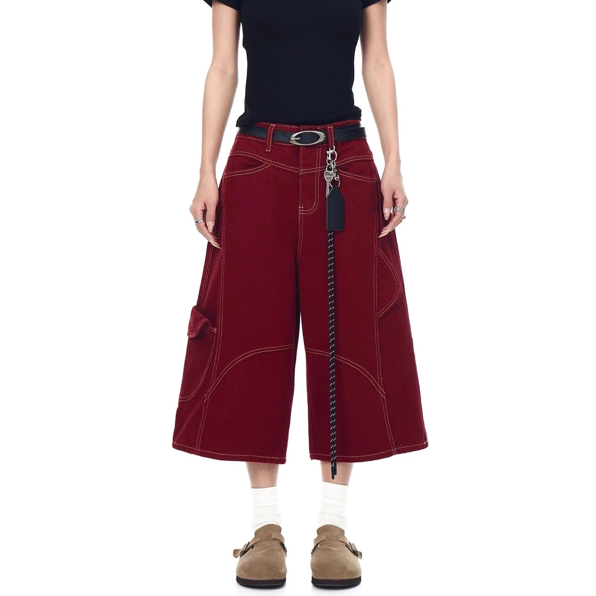 

American Retro Red Knife Jeans Men Summer New Loose BF Lazy Sle Casual Versatile Seven-Foot Pants Cotton Elastic Denim