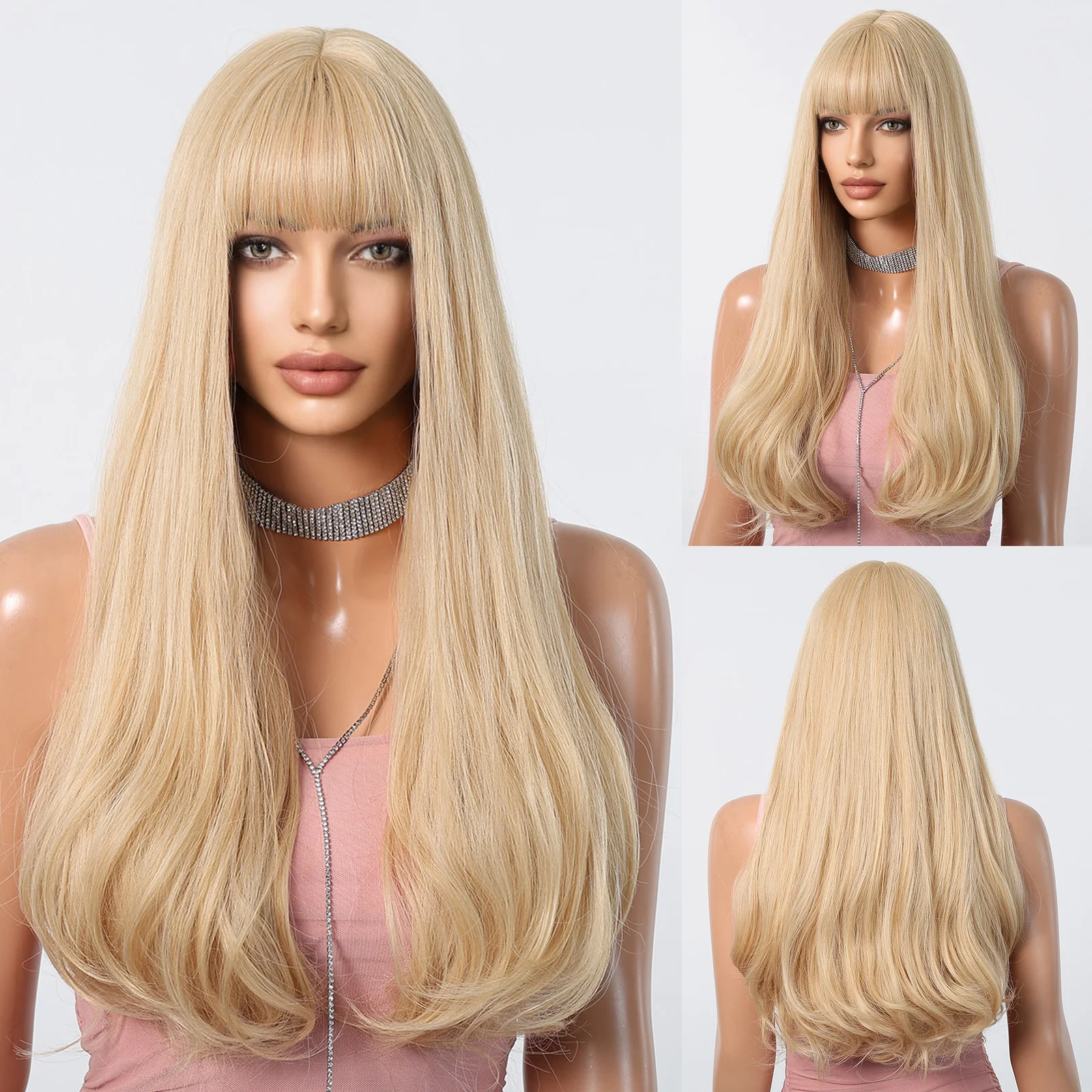 

Светлые волнистые парики для женщин с челкой, длинный парик из натуральных синтетических волос, термостойкий для повседневного косплея