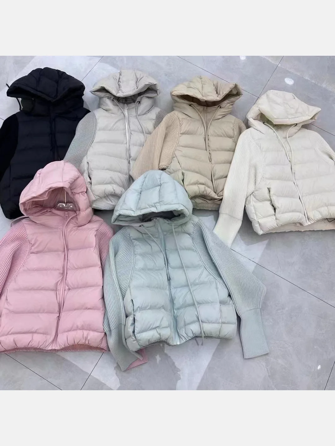 Firmranch Knitted Sleeve Splicing 90% white Duck Down Jacket Women Hooded Puffer Coat Korean Fashion Lightweight Winter Parkas