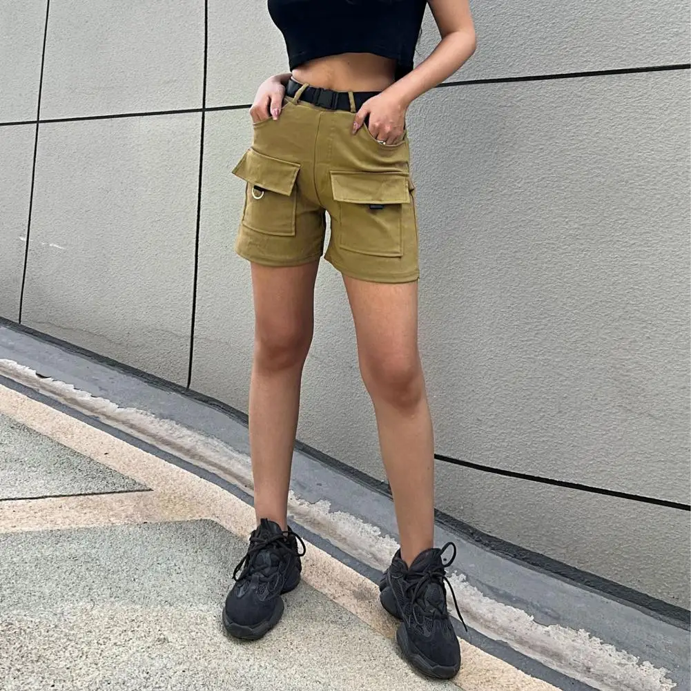 

Belted Women Shorts High Waist Women's Cargo Shorts with Belt Slim Fit Pure Color Style Multi Pocket Design for Daily Wear