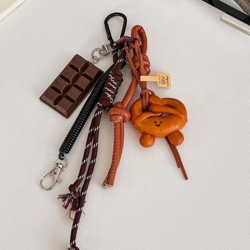 Braided Rope Bag Pendant High-Grade Keychain Pendant Cute Miu Series Alkaline Water Bread Ins Bag Pendant Chocolate Pendant