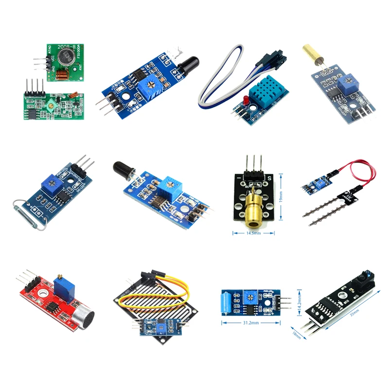 Raspberry pi 2 3 pakiet modułów czujników HC-SR04 501 DHT11 DS3231 KY-008 dźwięk deszcz czujnik gleby dla zestawu arduino
