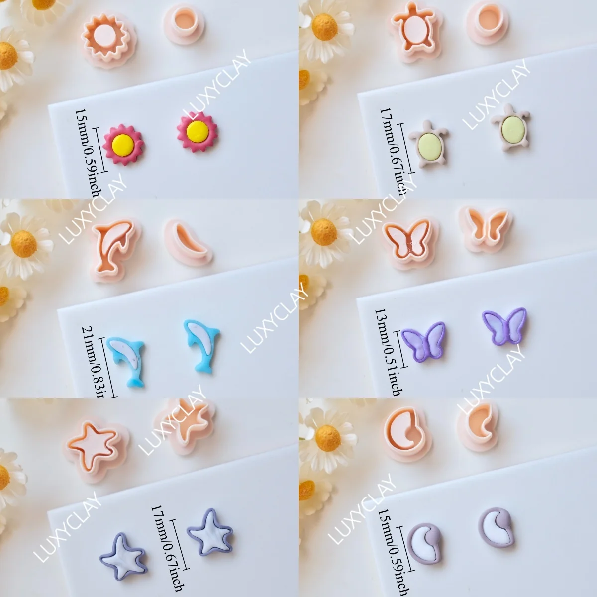 12pcs Mini Size Ocean Clay Molds, Conch Sun Dolphin Starfish Turtle Polymer Clay Cutters & Stamps for Jewelry & Earring Making