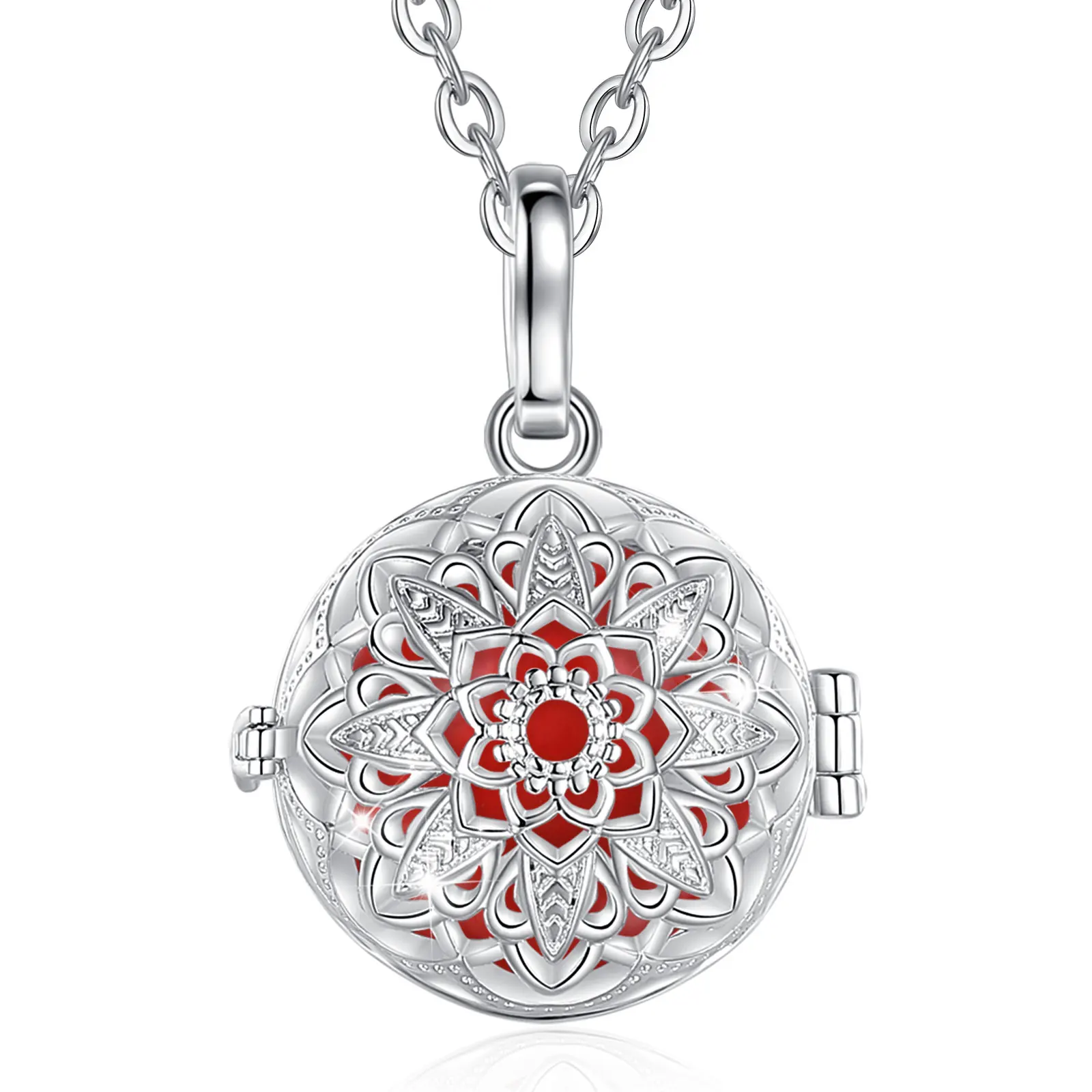 Eudora 18 mm Harmonie-Kugel-Blumenkäfig-Anhänger-Halskette, Engelsrufer, Baby-Glockenspiel, Bola, modischer Schwangerschaftsschmuck, Damen-Geschenk für Mama