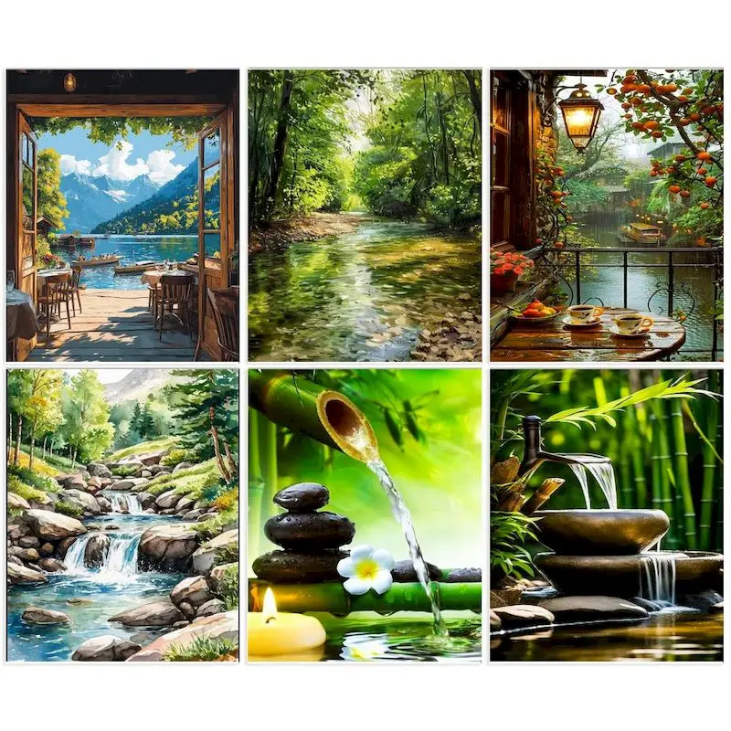 

GATYZTORY Painting By Number Trees and rivers DIY Frame Picture By Numbers Wall Art Acrylic On Canvas Craft Painting Home Decor