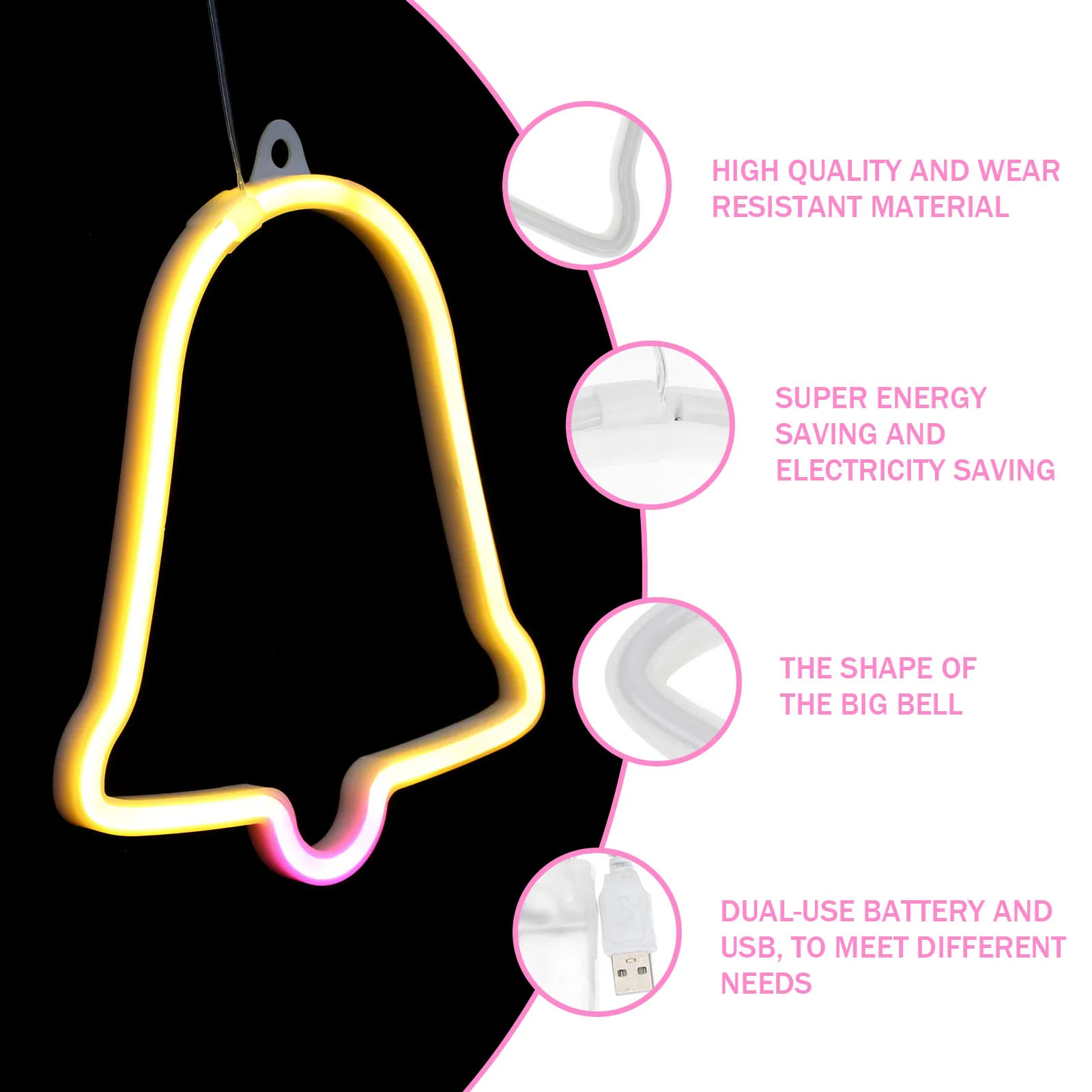 LED Christmas Bell Light Creative Modelling Lamp Comfortable Light No Harm to Eyes Environmental Friendly Dual-Use USB