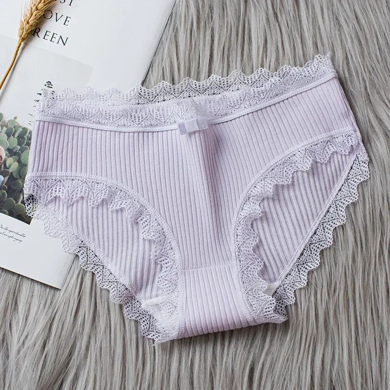 Women's Seamless Cotton Underwear Low Waist Lace Ruffle Briefs Solid Color Stretch Underpants Breathable Intimates Lingerie image 3