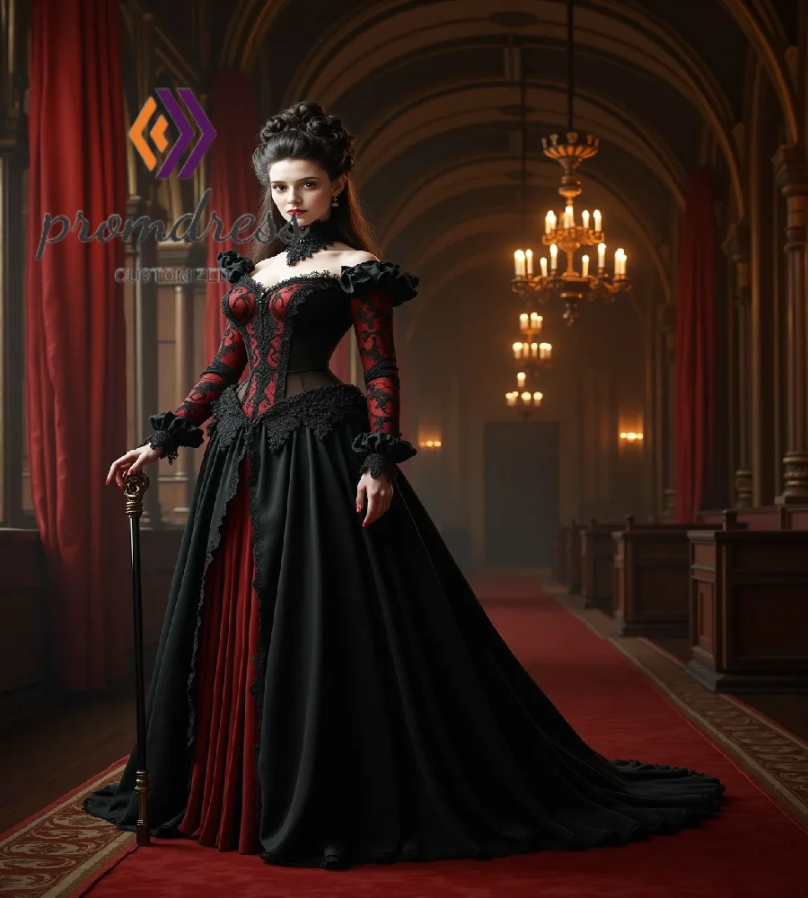 

Vampire Black Gothic Wedding Dress 2025 Vintage Medieval Long Sleeve Lace Bride Dress Costume Halloween Bridal Dress Customized
