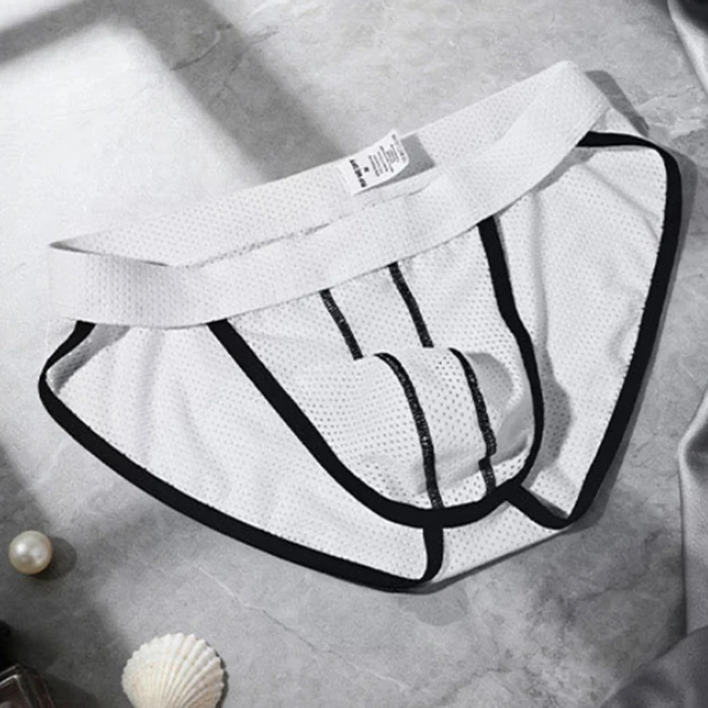 Men's Mesh High-Cut Briefs Low Waist Breathable Bikini Underwear with Contrast Trim Youth Fashion High Fork Underpants Knickers