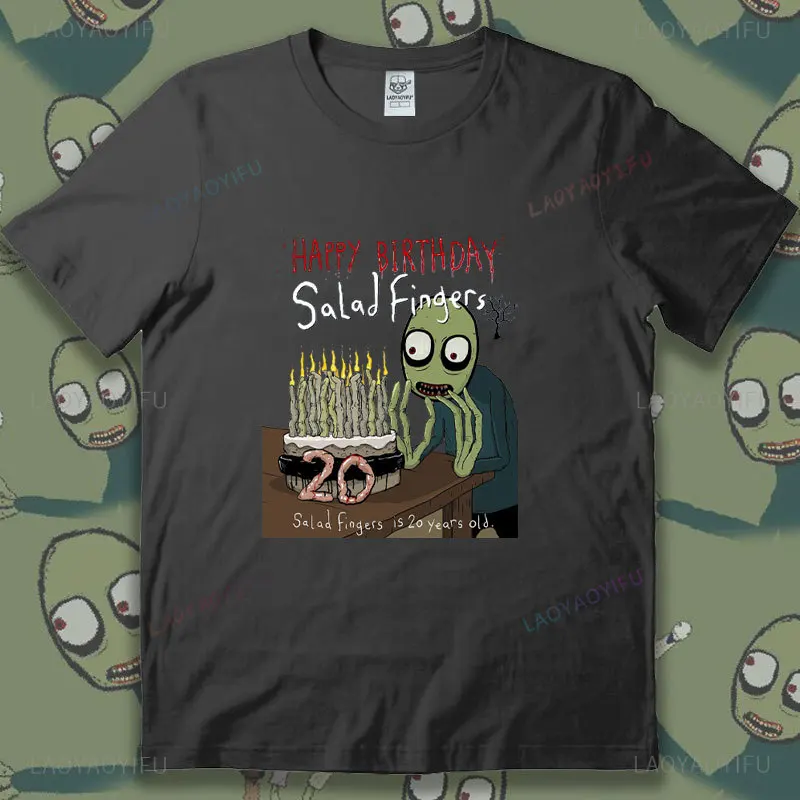 Happy Birthday Salad Fingers Is 20 Years Old Man Graphic T Shirts Summer High Quality Cotton Woman Shirt Game Player Tops Tees