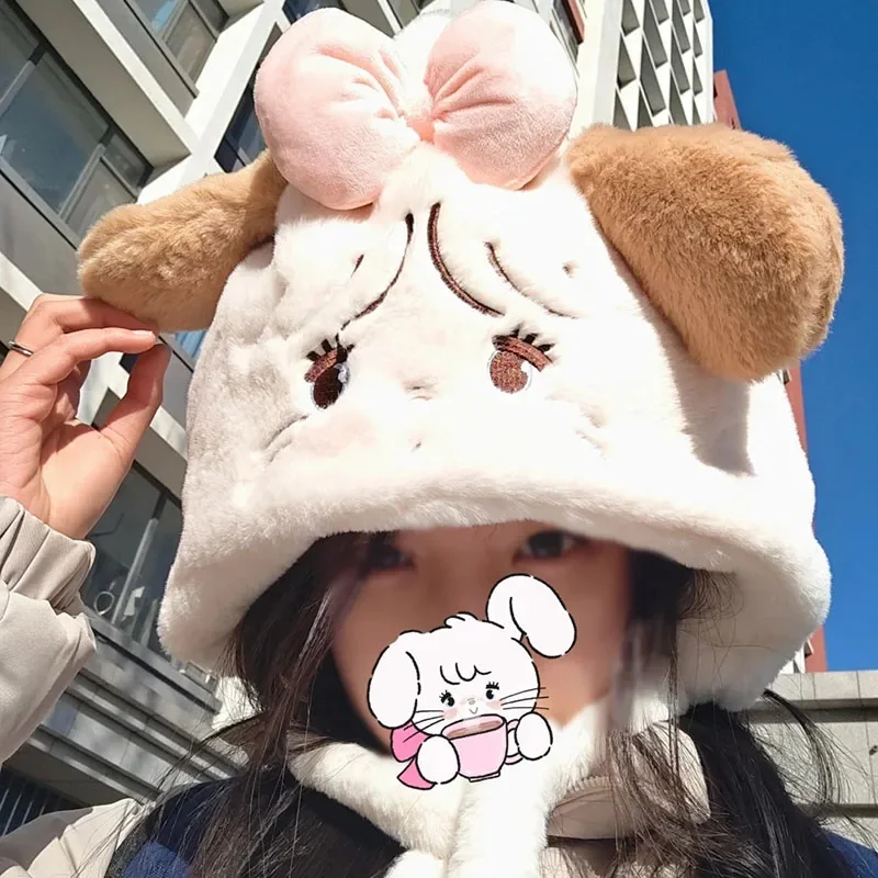 Mikko Plush Warm Hat Soft Comfortable Convenient Cute Fashion Trend Scarf Fluffy Cold Protection Winter Ear Caps Daily Wear Gift