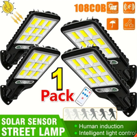 108 COB Sensor Street Lamp 3 Light Modes Outdoor Waterproof Security Solar Lamps for Garden Patio Path Remote Control Light