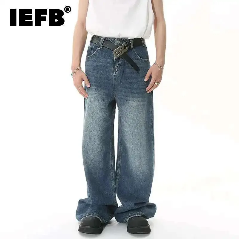 IEFB 2026 Spring New Trendy Jeans Metal Ring Design Male Gradient Color